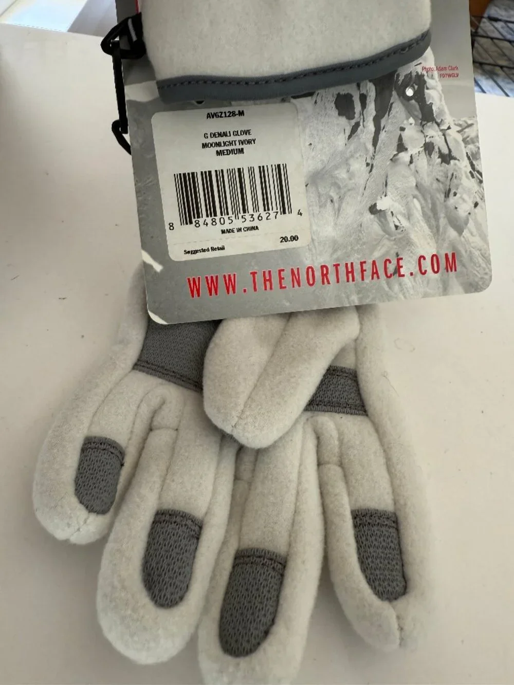 Girl's The North Face Denali Gloves - Size Medium - White/Grey